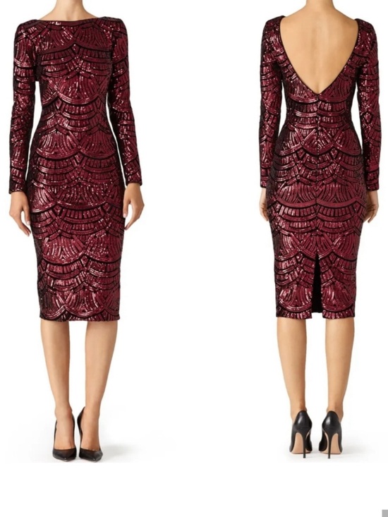 Dress the Population Dresses & Skirts - Dress the Population Emery Sequin Long Sleeve Cocktail Dress Burgundy Size L